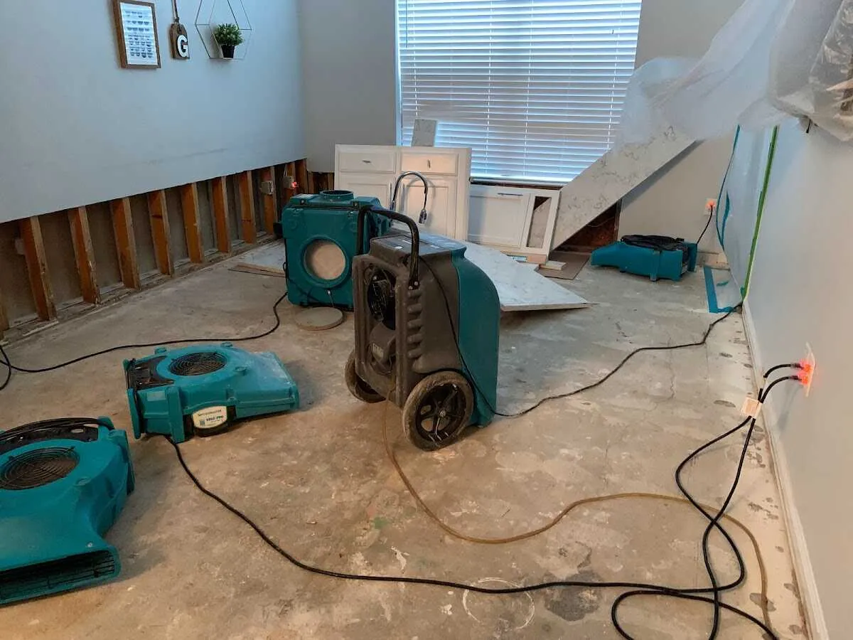 Dehumidifier in flood-cut room for Water Damage Restoration in Groveport
